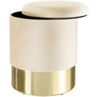 Coffre de rangement rond aspect velours en panneau de fibres crème-Velours-Beige-Tectake