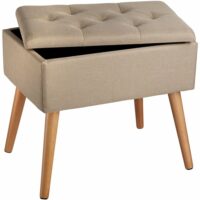 Coffre de rangement rond aspect velours en panneau de fibres sable-Velours-Jaune-Tectake