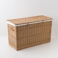 Coffre en osier brun et garniture coton h60-Coton-Marron-Kok Maison