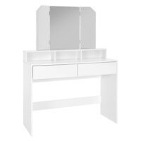 Coiffeuse 100x40x140 cm blanc mdf 3 miroirs 2 tiroirs 3 compartiments--Blanc-ML-Design