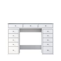 Coiffeuse 13 tiroirs avec plateau en verre l120cm - blanc-Verre-Blanc-Drawer