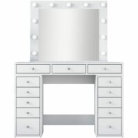 Coiffeuse 13 tiroirs blanche avec miroir lumineux 120 cm--Blanc-Homifab