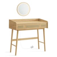Coiffeuse avec miroir 3 tiroirs imitation rotin beige chêne-Chêne-Beige-SONGMICS HOME