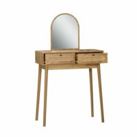 Coiffeuse avec miroir et 2 tiroirs façades rotin l80 cm--Beige-Calicosy