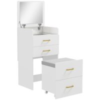 Coiffeuse avec miroir et tabouret 3 en 1 3 tiroirs blanc--Blanc-Homcom