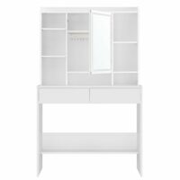 Coiffeuse avec miroir étagère de rangement 2 tiroirs blanc--Blanc-VASAGLE