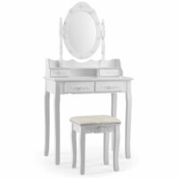 Coiffeuse avec tabouret et miroir rotatif amovible blanc 75x40x146cm--Blanc-Giantex