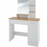 Coiffeuse en panneau aggloméré avec miroir et rangements blanc--Blanc-Tectake