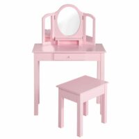 Coiffeuse enfant avec tabouret de rangement en bois rose-Bois-Rose-roba