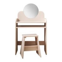 Coiffeuse enfant et sa chaise en panneau de particules rose--Rose-Petite Amélie