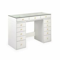 Coiffeuse moderne avec 13 tiroirs et plateau en verre transparent-Verre-Blanc-Menzzo