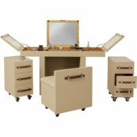 Coiffeuse sur roulettes en simili cuir crème tressé--Beige-Kare Design