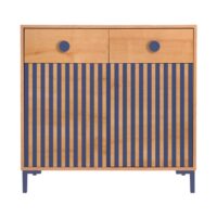 Commode 2 portes 2 tiroirs couleur chêne avec des rayures bleues-Chêne-Beige-RNT by Really Nice Things