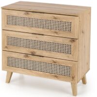 Commode 3 tiroirs aspect chêne naturel et rotin-Chêne-Marron-MSO