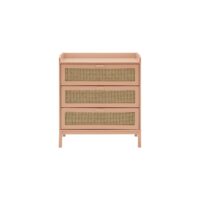 Commode 3 tiroirs effet bois et cannage terracotta-Bois-Rouge-CAMIF