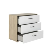 Commode 3 tiroirs effet bois mat blanc/châtaignier-Bois-Beige-Diagone
