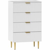 Commode 4 tiroirs design effet cannelé piètement métal doré blanc-Métal-Blanc-Homcom
