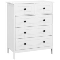 Commode 5 tiroirs poignées boutons métal noir mdf panneaux blanc-Métal-Blanc-Homcom