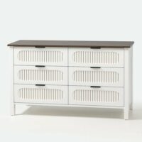 Commode 6 tiroirs blanc rainuré et bois 120cm-Bois-Blanc-Concept Usine