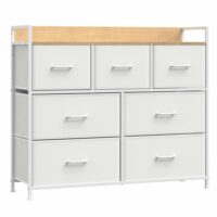 Commode 7 tiroirs cadre en métal blanc et couleur boisée-Métal-Blanc-SONGMICS