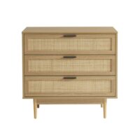 Commode effet chêne et cannage rotin 3 tiroirs-Chêne-Marron-Gaucet