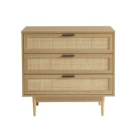 Commode  effet chêne et cannage rotin 3 tiroirs 80cm-Chêne-Marron-Baita