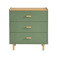 Commode enfant  3 tiroirs vert et effet bois et chêne 80 cm-Bois-Vert-Baita