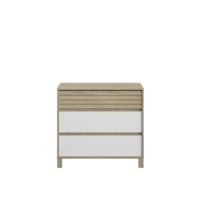 Commode moderne 3 tiroirs effet bois chêne blond détails persienne-Bois-Beige-Galipette