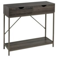 Console d'entrée en bois et métal gris 2 tiroirs 80x30x75cm-Métal-Gris-Unimasa