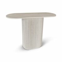 Console ovale en effet travertin et pied strié--Beige-Now's Home