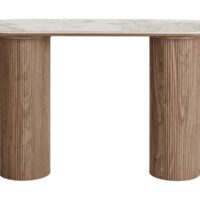 Console plateau effet marbre et pieds effets bois 78 cm bois / blanc-Bois-Marron-Best Mobilier