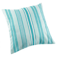 Coussin extérieur déperlant rayé polypropylène turquoise 50 x 50-Polypropylène-Bleu-Linder