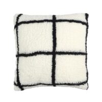 Coussin  sherpa blanc et noir à carreaux 40x40cm--Blanc-Altobuy
