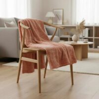Couverture plaid velours côtelé rose saumon 130x170 cm-Velours-Rose-SACASA
