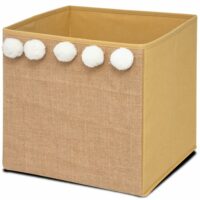 Cube de rangement tissu intissé chambre enfant à pompoms 30x30x30cm-Tissu-Marron-Natural Living