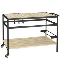 Desserte de jardin chariot pour plancha barbecue bois métal-Métal-Beige-Outsunny