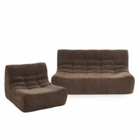 Ensemble banquette et chauffeuse modulable 3 places tissu chenille-Tissu-Marron-Sorelh