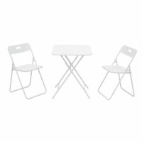 Ensemble bistro pliant 3 pièces en acier blanc--Blanc-ComfortXL