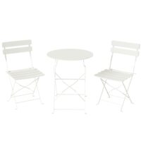 Ensemble bistrot de jardin 3 pièces 2 personnes métal crème-Métal-Blanc-Outsunny