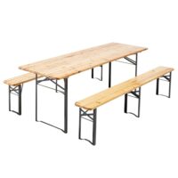 Ensemble brasserie table et bancs de jardin en bois 220 cm-Bois-Marron-Oviala