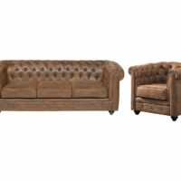 Ensemble canapé fauteuil microfibre marron-Fibre-Marron-vente-unique.com