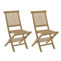 Ensemble de 2 chaises de jardin en bois teck-Teck-Marron-MACABANE