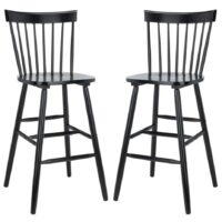Ensemble de 2 tabourets de bar en bois de caoutchouc noir-Bois-Noir-Safavieh