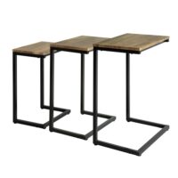 Ensemble de trois tables basses à cadre en métal noir-Métal-Beige-SoBuy