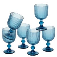 Ensemble de verres à vin bleu verre h15xl8xl8cm-Verre-Bleu-Mica Decorations