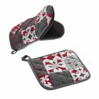 Ensemble gant et manique effet crédence rouge et gris--Gris-Toilinux
