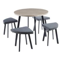 Ensemble table à manger en bois gris clair avec 4 tabourets gris-Bois-Gris-DECO IN PARIS