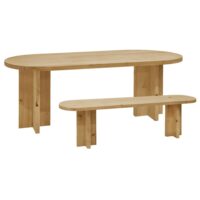 Ensemble table à manger ovale et banc bois de sapin marron 180x75cm-Bois de Pin-Marron-Decowood