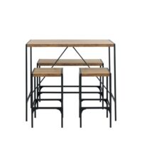 Ensemble table de bar 4 personnes bois et métal h105cm - bois clair-Métal-Marron-Drawer