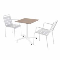 Ensemble table de terrasse stratifié chêne clair et 2 fauteuils blanc-Chêne-Blanc-Oviala